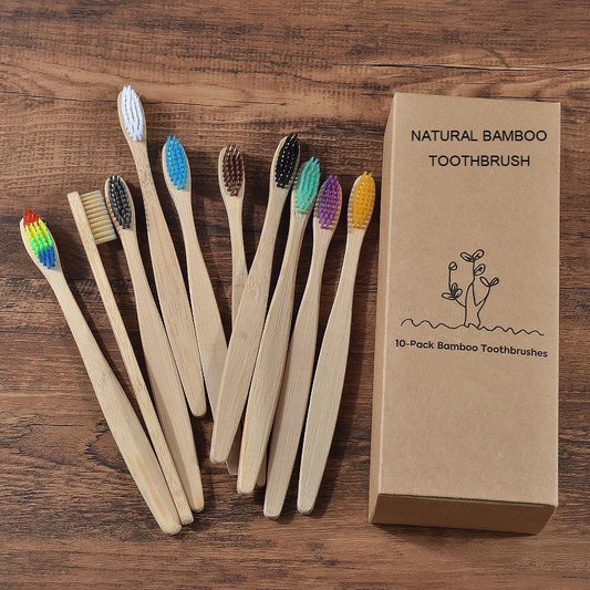 New design mixed color bamboo toothbrush Eco Friendly wooden Tooth Brush Soft bristle Tip Charcoal adults oral care toothbrush - Labreeze