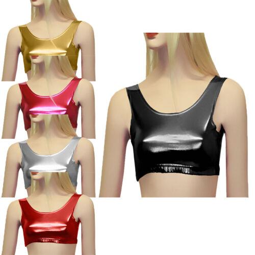 New Girls Shiny Metallic Dance Crop Top Vest Top 5 Colours - Labreeze