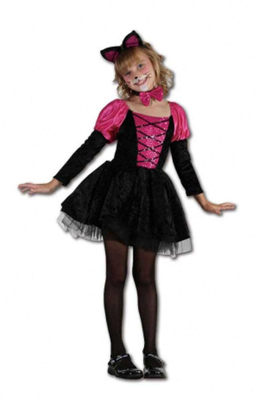 New Kids Pretty Kitty Girls Costume Black Pink Kids Fancy Dress Outfit - Labreeze