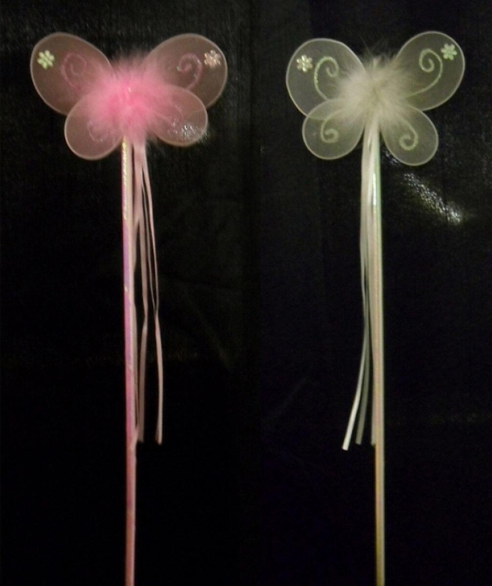 New Ladies Girls Pink White Butterfly Fairy Wand Dressing Up Wand - Labreeze