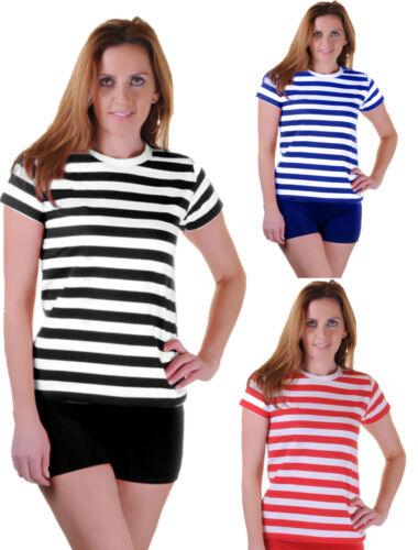 New Ladies Womens Short Sleeve Stripe T-Shirt Top Fancy Dress Costume - Labreeze