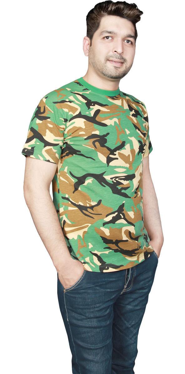New Men's Green Crew Neck Army T-Shirt Camouflage Cotton Casual Top - Labreeze