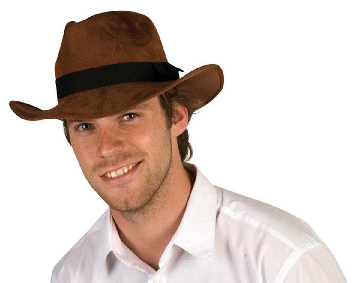 New Mens Brown Adventure Hat Cowboy Wild West Fancy Dress - Labreeze