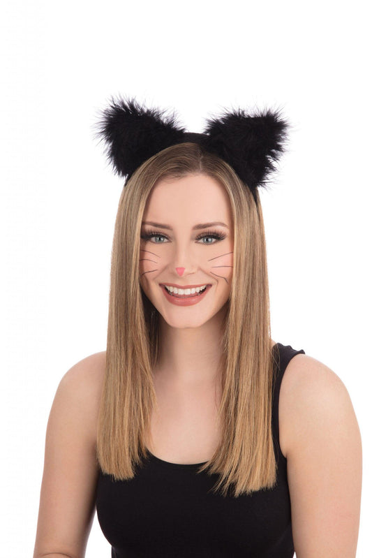 NEW Themed black Cat Ears With Marabou On A Headband - Labreeze