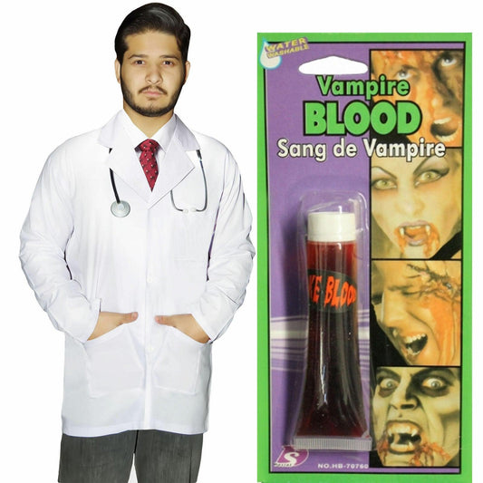 New Unisex Doctor Coat with Stethoscope and Fake Blood Tube Halloween Fancy Dres - Labreeze