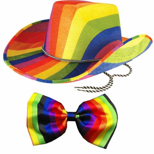 NHS LGBT Support Rainbow Cowboy Hat with Bow Tie Gay Pride Fancy Dress Party - Labreeze