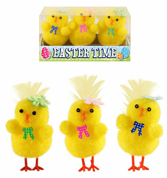 Pack of 3 Easter Yellow Chicks Assorted Colours Kids Easter Party Celebration - Labreeze