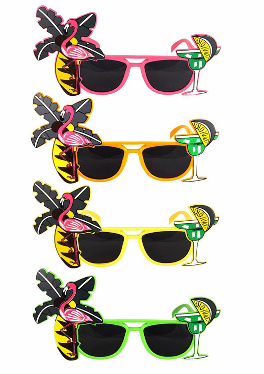 Pack of 4 Assorted Novelty Tropical Flamingo Glasses Hawaiian Beach Sunglasses - Labreeze