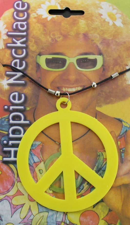 Peace Sign Hippie Necklace Neon Yellow - Labreeze