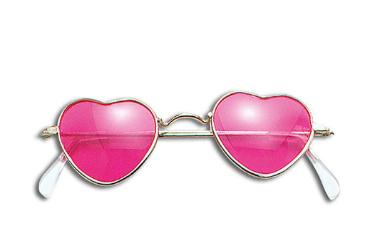 Pink Lens Peace Love Hippie Heart Shaped Glasses 60's Ladies Fancy Dress Sunglas - Labreeze