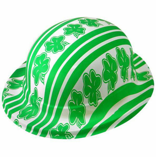 Plastic Green/White Bowler Hat Lucky Shamrocks St Patrick’s Day Fancy Dress - Labreeze