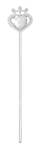 Plastic Silver Gem Heart Snow Princess Wand with clear stones Fairy Tale Party - Labreeze
