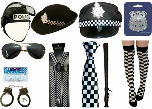 Policeman Women Officer Hat Glasses Handcuff Braces Tie Fancy Dress Costume - Labreeze