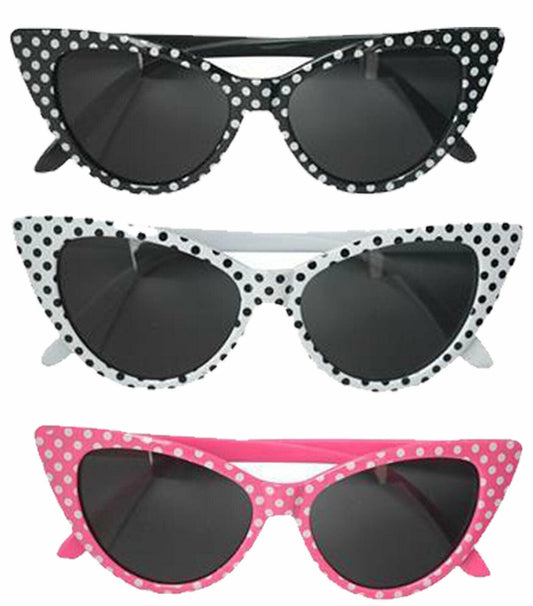Polka Dot Cat Eye Sunglasses Retro Vintage Style 50's Fancy Dress Party Glasses - Labreeze