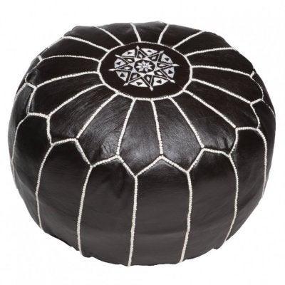 Pouf Moroccan hand designed leather pouf (BLACK WHITE) - Labreeze