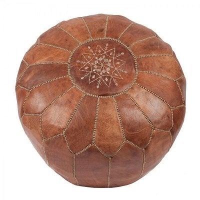Pouf Moroccan hand designed leather pouf (LIGHT BROWN) - Labreeze