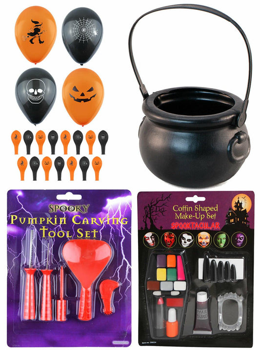 Pumpkin Carving Kit Balloons Witch Cauldron Make Up Halloween Decoration Set - Labreeze