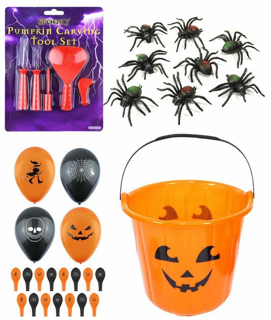 Pumpkin Carving Kit Bucket Balloons Spider Halloween Horror Party Decoration - Labreeze