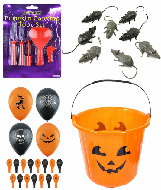 Pumpkin Carving Kit Bucket Printed Balloons Mice Halloween Party Decoration - Labreeze