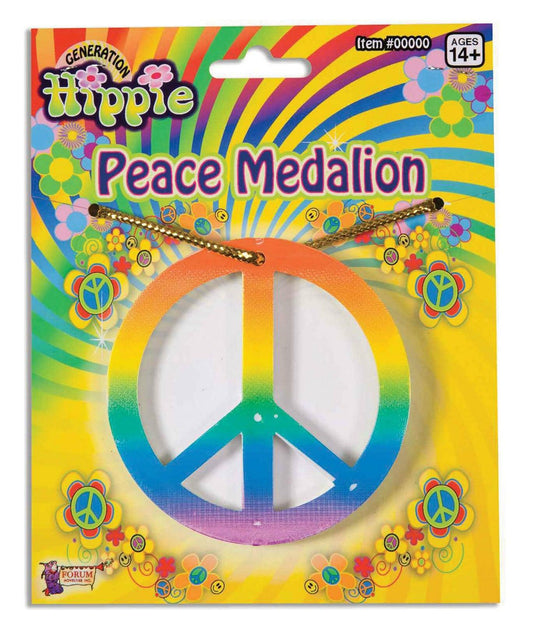 Rainbow Hippie Peace Sign Medallion 70S Flower Groovy Fancy Dress Accessory - Labreeze