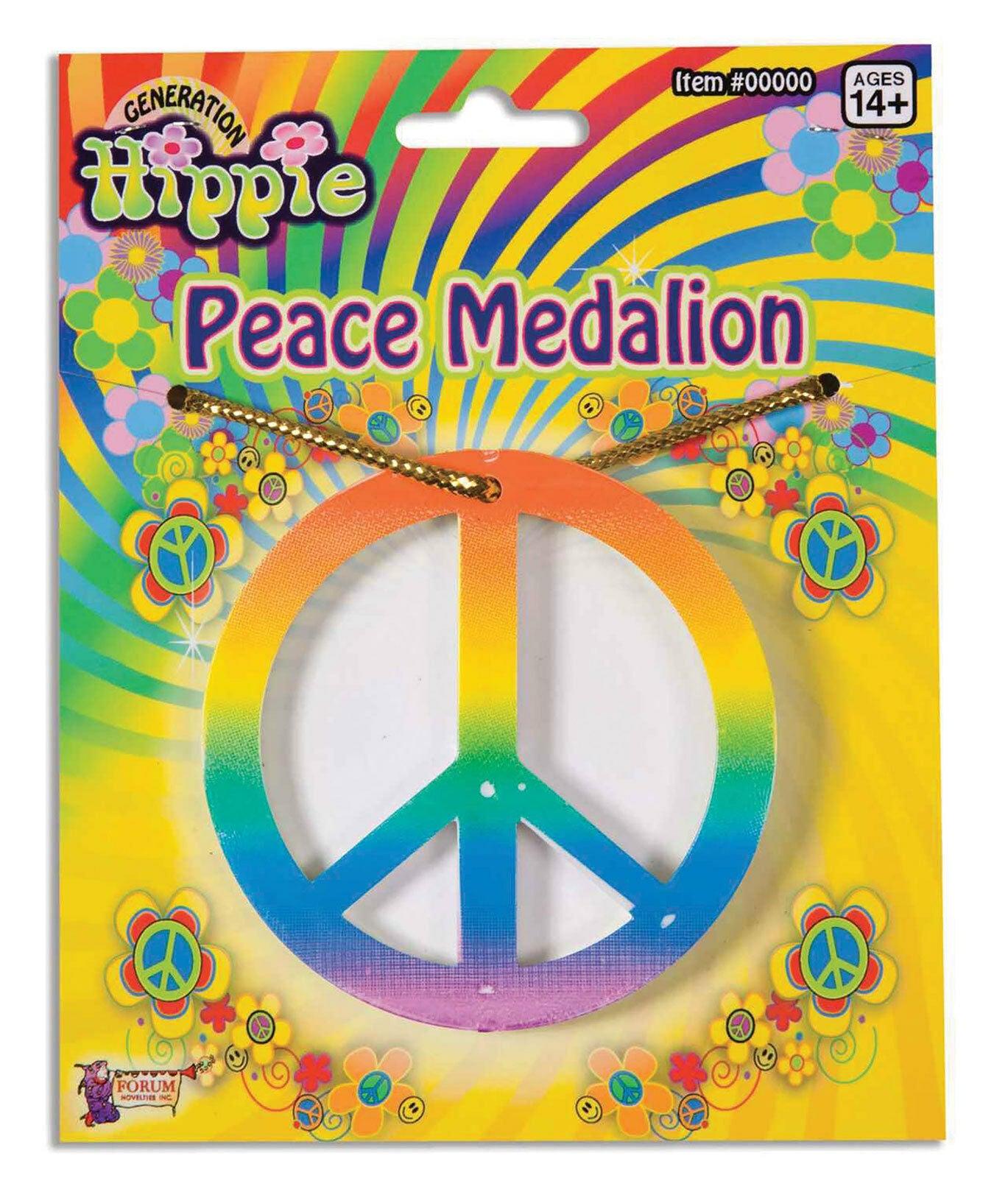 Rainbow Hippie Peace Sign Medallion 70S Flower Groovy Fancy Dress Accessory - Labreeze