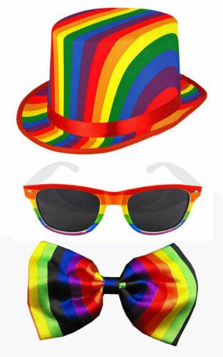 Rainbow LGBT NHS Topper Top Hat Dark Lens Glasses Bow Tie Gay Pride Fancy Dress - Labreeze
