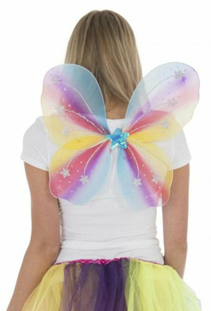 Rainbow Net Wings Pride Mesh with Glitter Detailing Fairy Costume Dressing Up - Labreeze