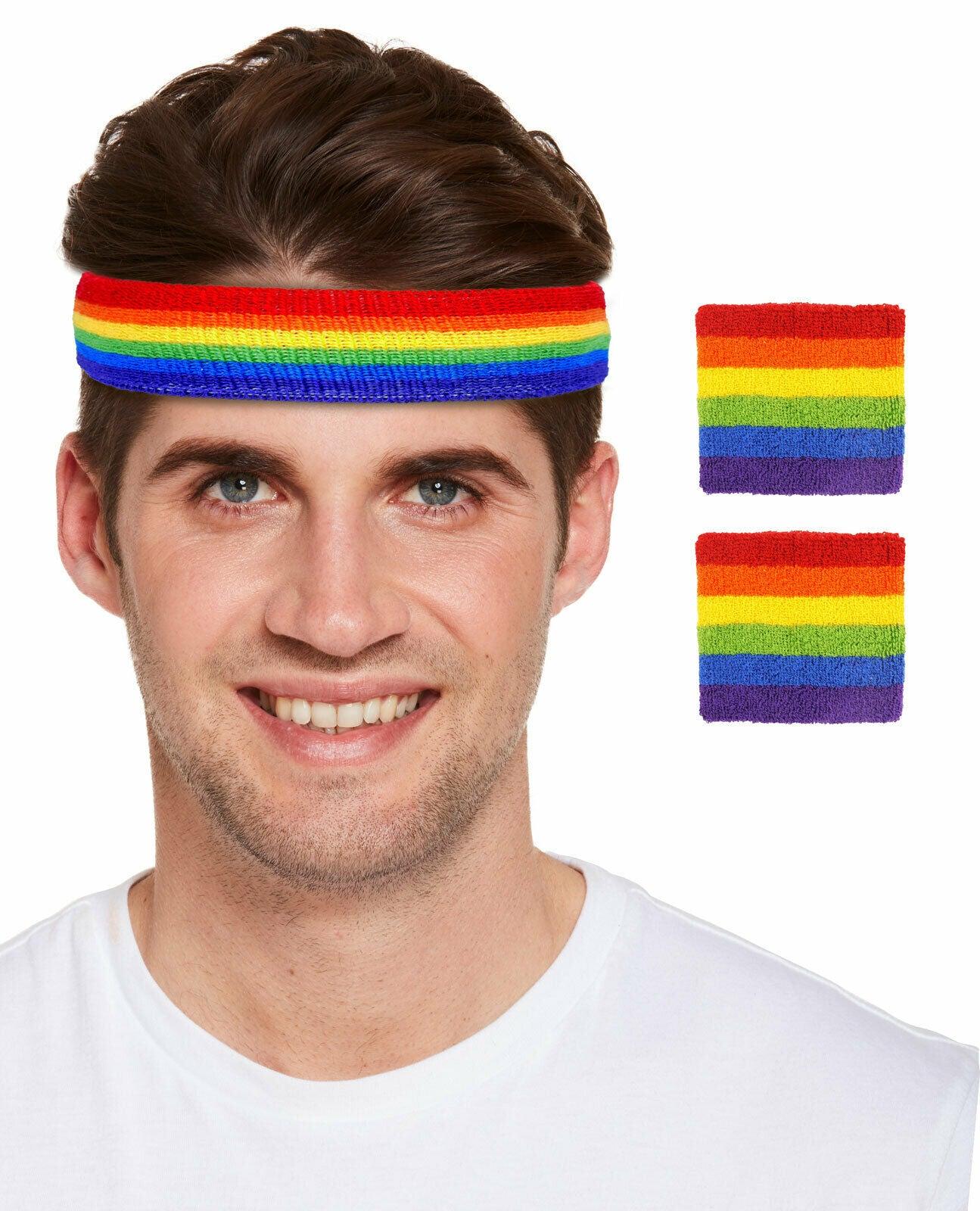 Rainbow Sports Headband Wristbands Set Exercise Fun LGBTQ Gay Pride Events Accessories - Labreeze