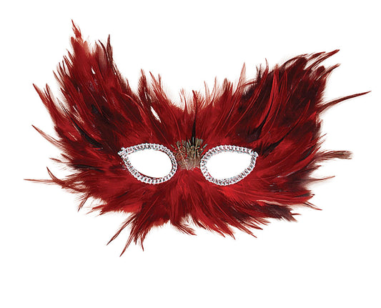 Red &amp; Black Feather Mask - Labreeze