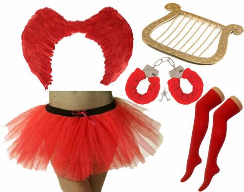 Red Feather Wings Harp Tutu Skirt Handcuffs Socks Valentine Day Fancy Dress - Labreeze