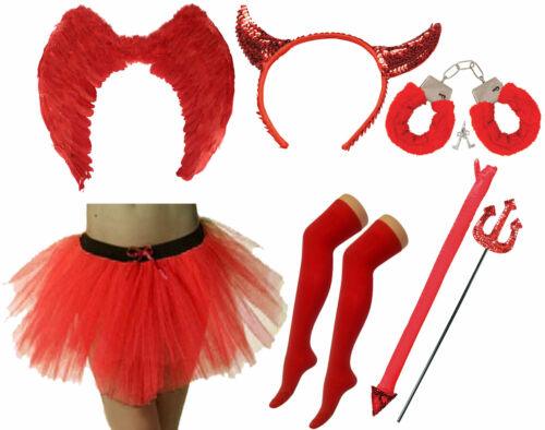 Red Feather Wings Horns Fork Handcuffs Tail Tutu Socks Valentine’s Day Set - Labreeze