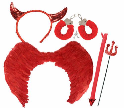 Red Feather Wings Sequin Horns Fork Handcuffs Tail Valentine’s Day Fancy Dress - Labreeze