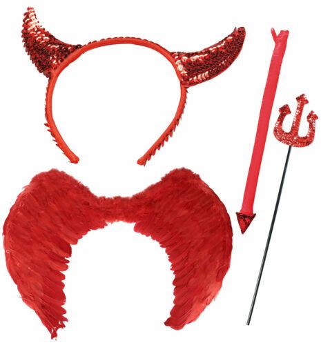 Red Feather Wings Sequin Horns Fork Tail Valentine’s Day Party Fancy Dress Set - Labreeze