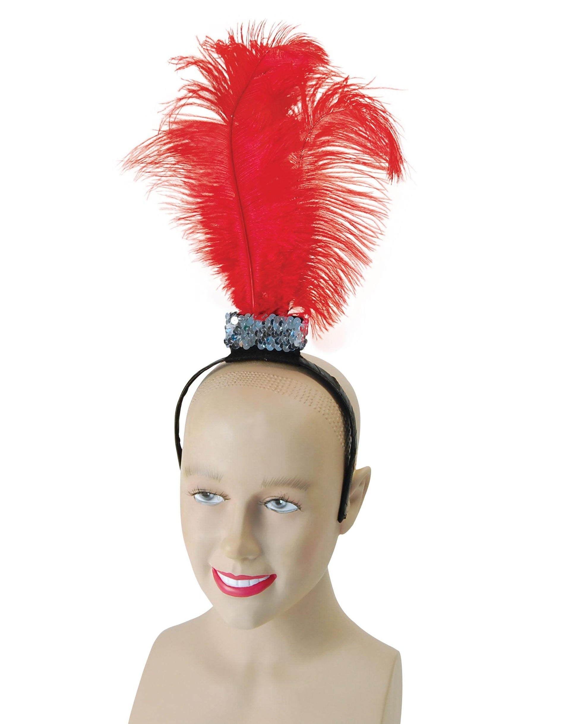 Red Flapper Headband with 3 Feathers - Labreeze