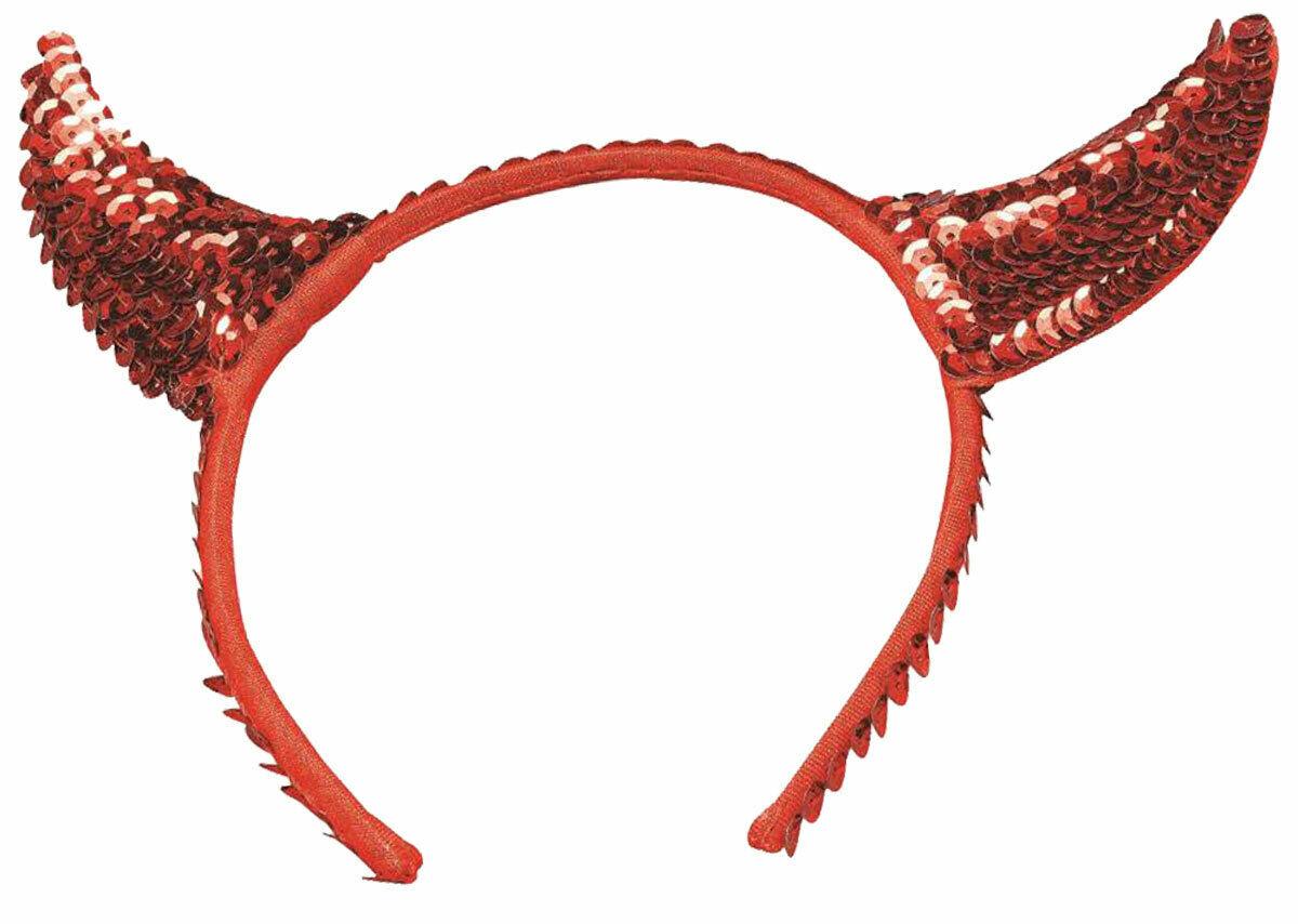 Red Sequin Devil Horns Halloween Horror Fancy Dress Party Headband - Labreeze