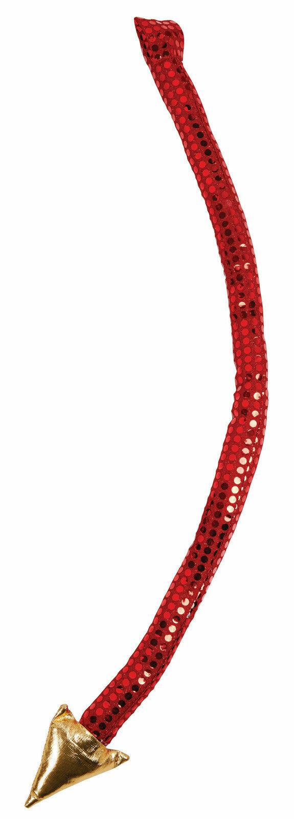 Red Sequin Devil Tail with Gold Tip Halloween Fancy Dress Costume Accessory - Labreeze