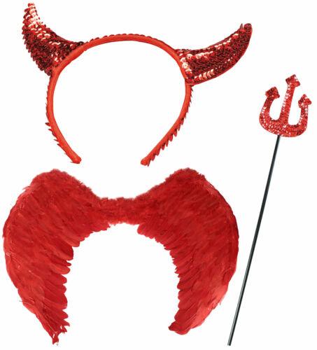 Red Sequin Horns Headband, Sequin Fork & Red Wings Valentine’s Day Fancy Dress - Labreeze