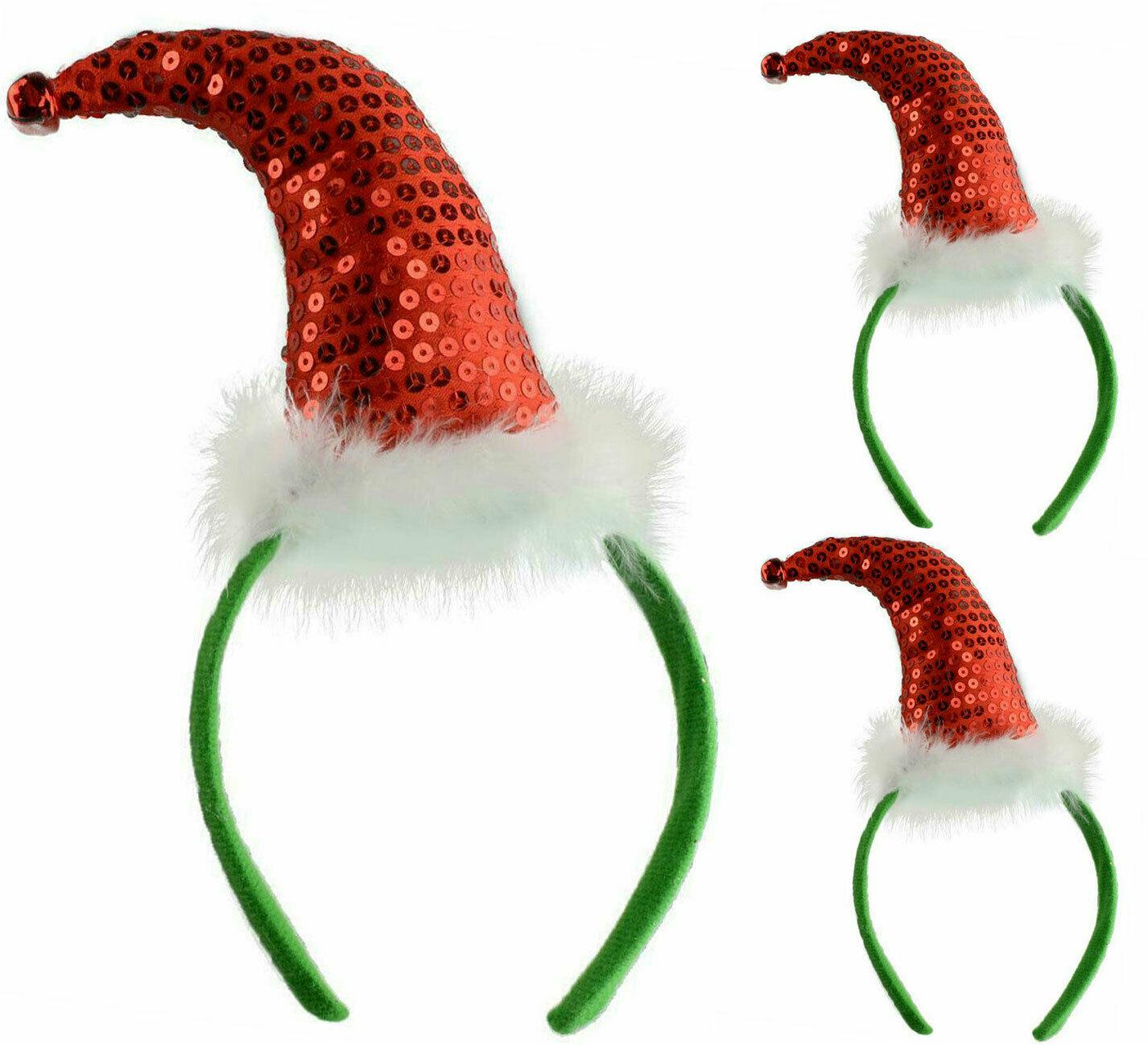 Red Sequin Santa Headband Elf Christmas Xmas Party Fancy Dress Pack of 3 - Labreeze