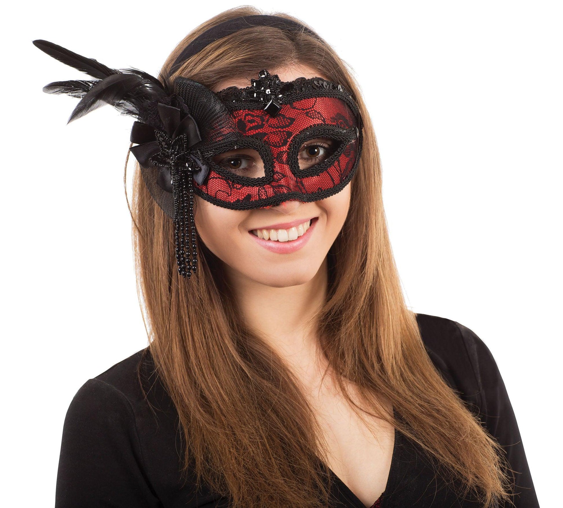 Red Side Feather Mask - Labreeze