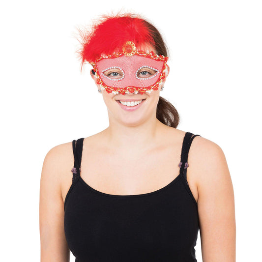 Red Tall Feather Eye Mask - Labreeze