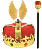 Red Velvet King Crown Royal Sceptre Big Ears Christmas Xmas Party Fancy Dress - Labreeze