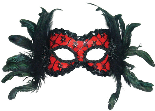Red/Black + Feathers Mask - Labreeze