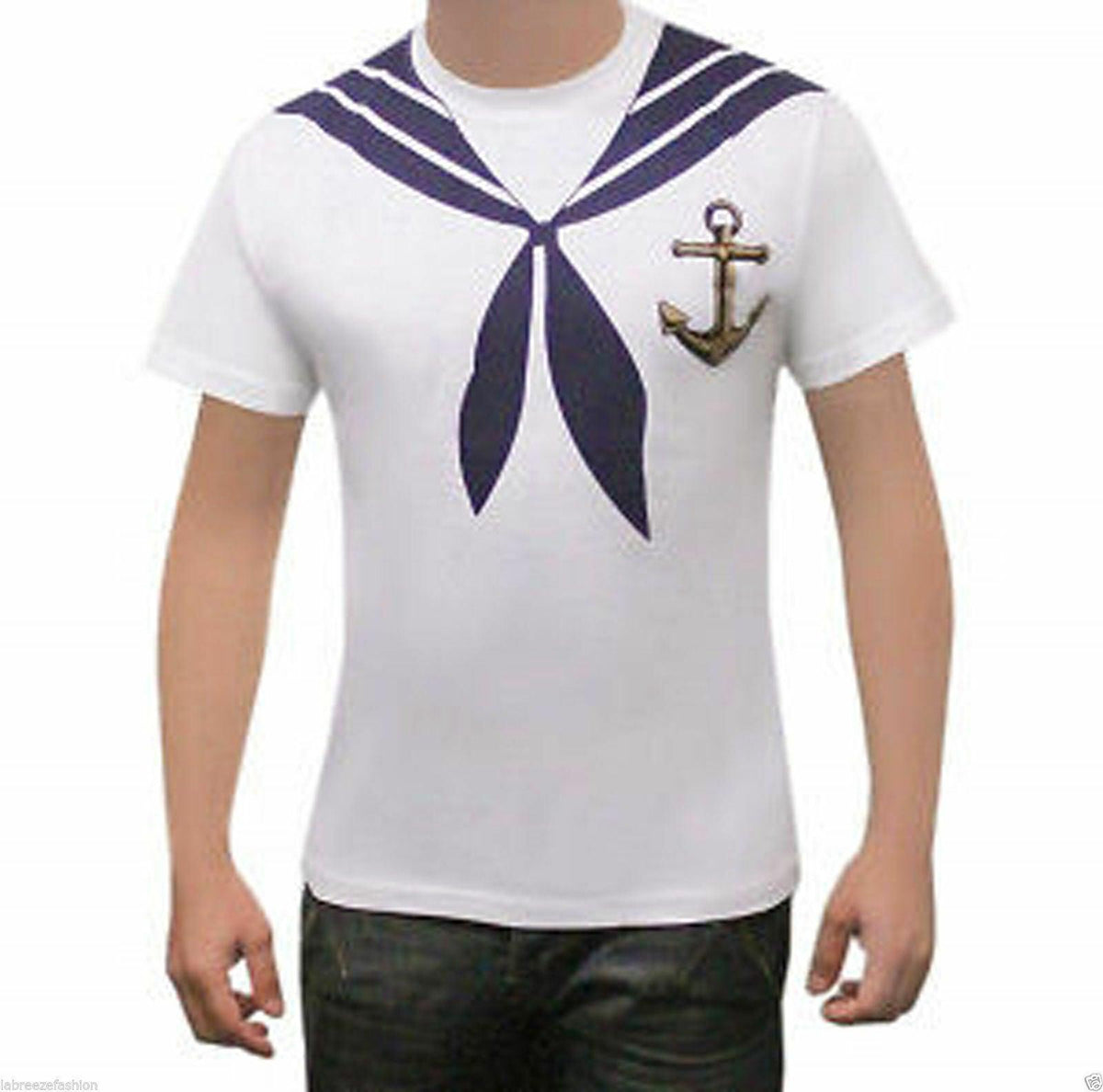 Sailor Hat with Blue Ribbon Captain Sailor T-Shirt Fancy Dress Set - Labreeze