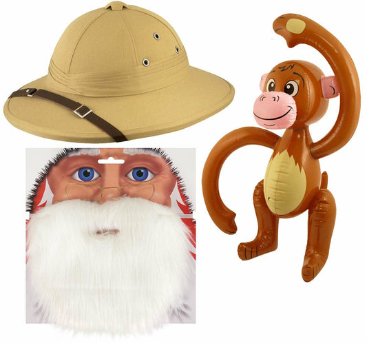 Santa Beard Safari Pith Hat Inflatable Monkey Christmas Xmas Party Fancy Dress - Labreeze