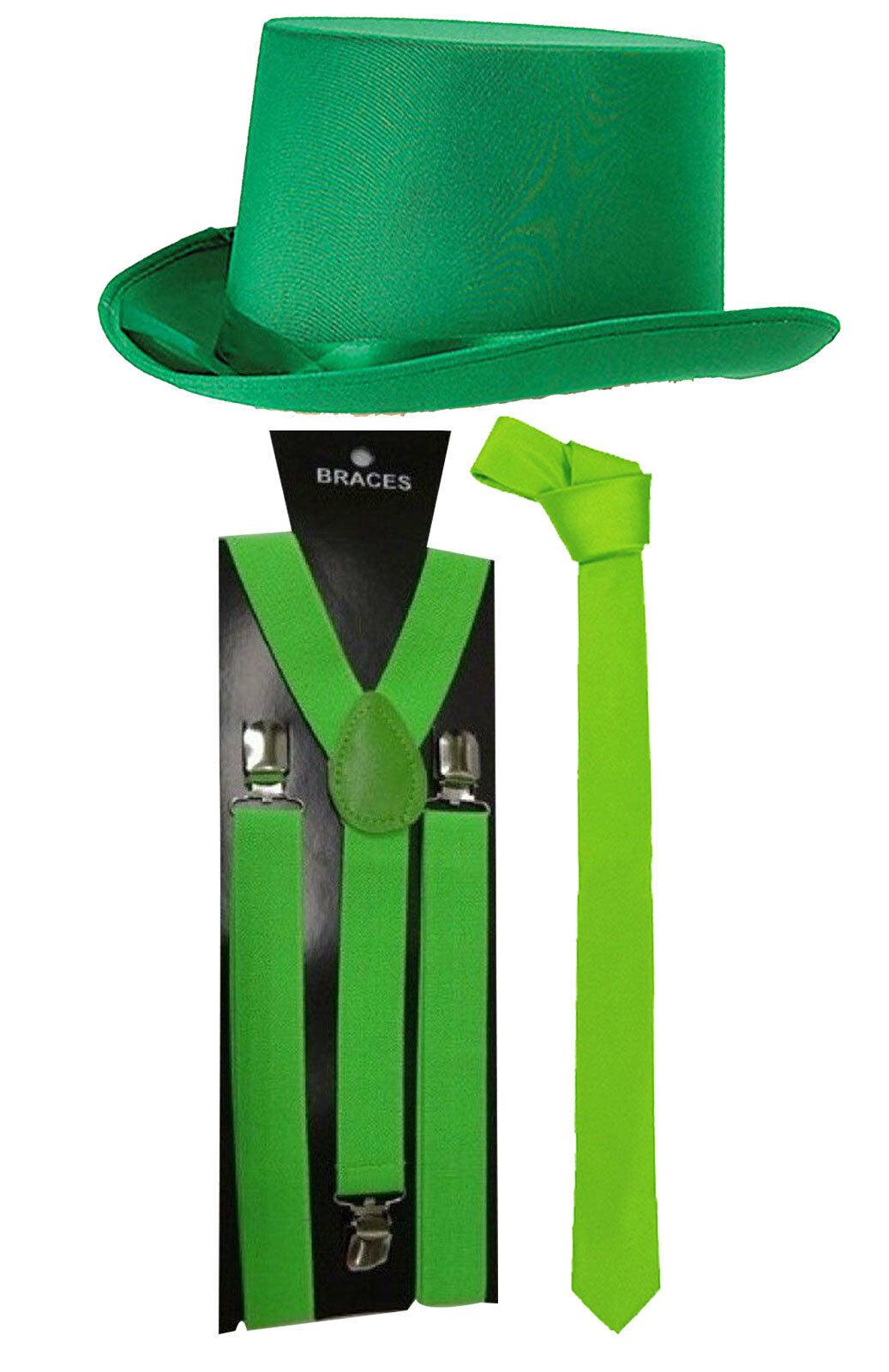 Satin Green Hat Braces Tie Cigar Tommy gun Fancy Costume Accessories lot - Labreeze