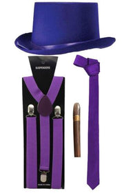 Satin Purple Hat Braces Tie Cigar Tommy gun Fancy Costume Accessories lot - Labreeze