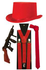 Satin Red Hat Braces Tie Cigar Tommy gun Fancy Costume Accessories lot - Labreeze