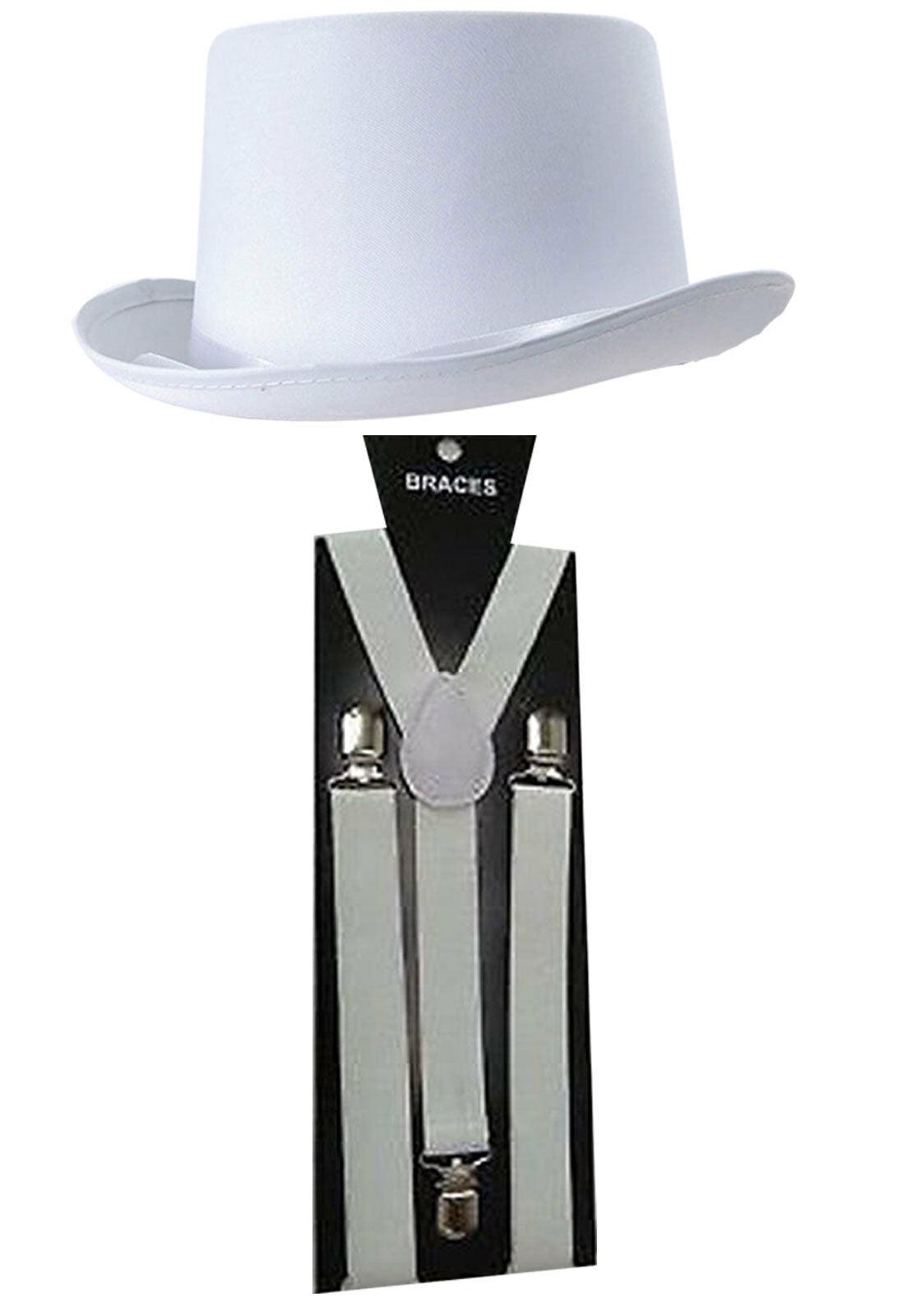 Satin White Hat Braces Tie Cigar Tommy gun Fancy Costume Accessories lot - Labreeze