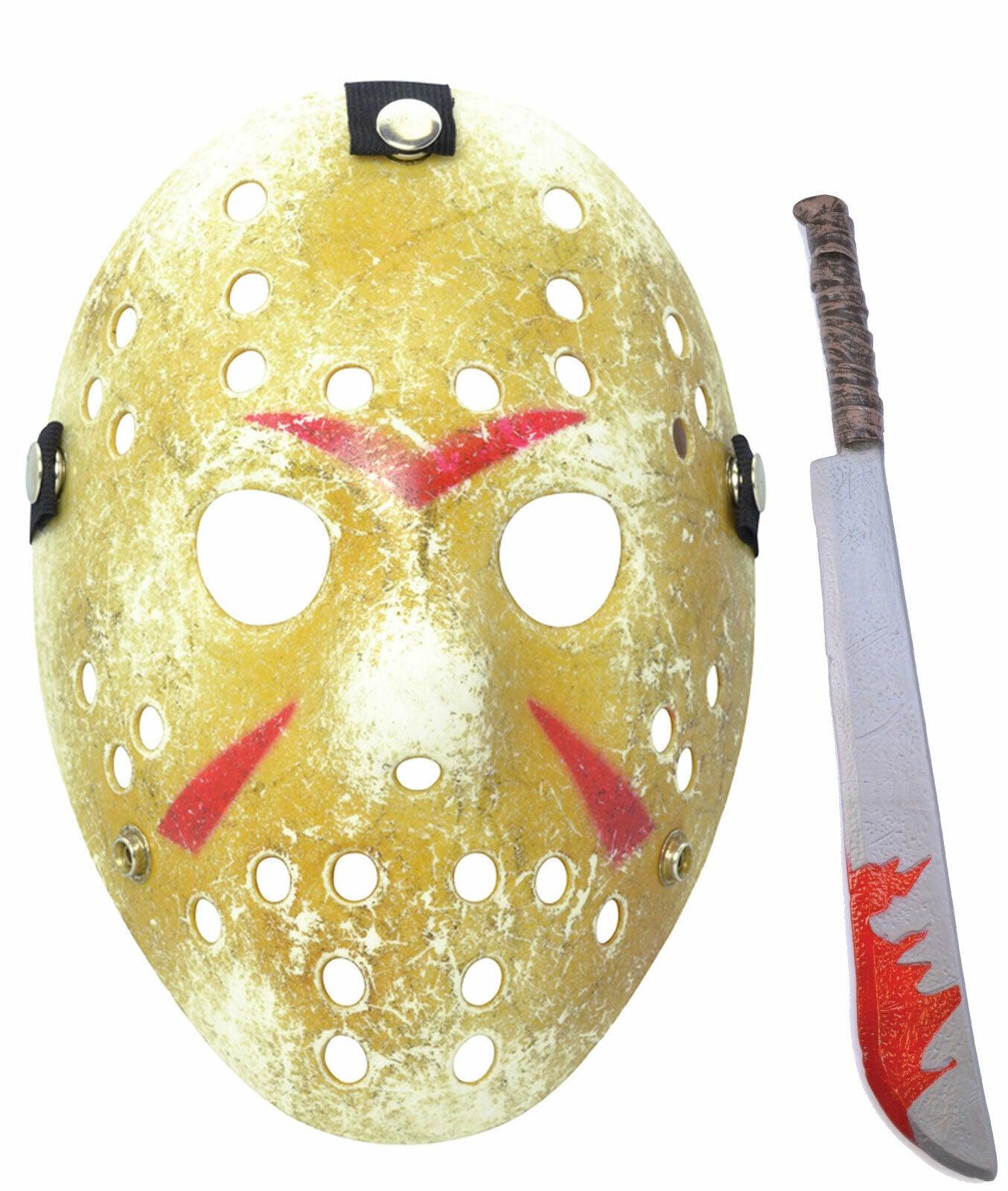 Scary Painted Hockey Mask Jumbo Blooded Machete Halloween Horror Party Set - Labreeze