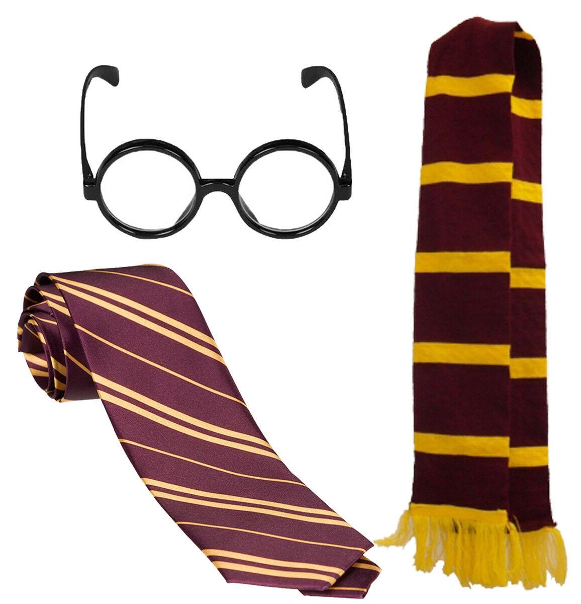 School Boy Wizard Glasses, Maroon Yellow Tie, and Scarf - World Book Day Fancy Dress - Labreeze
